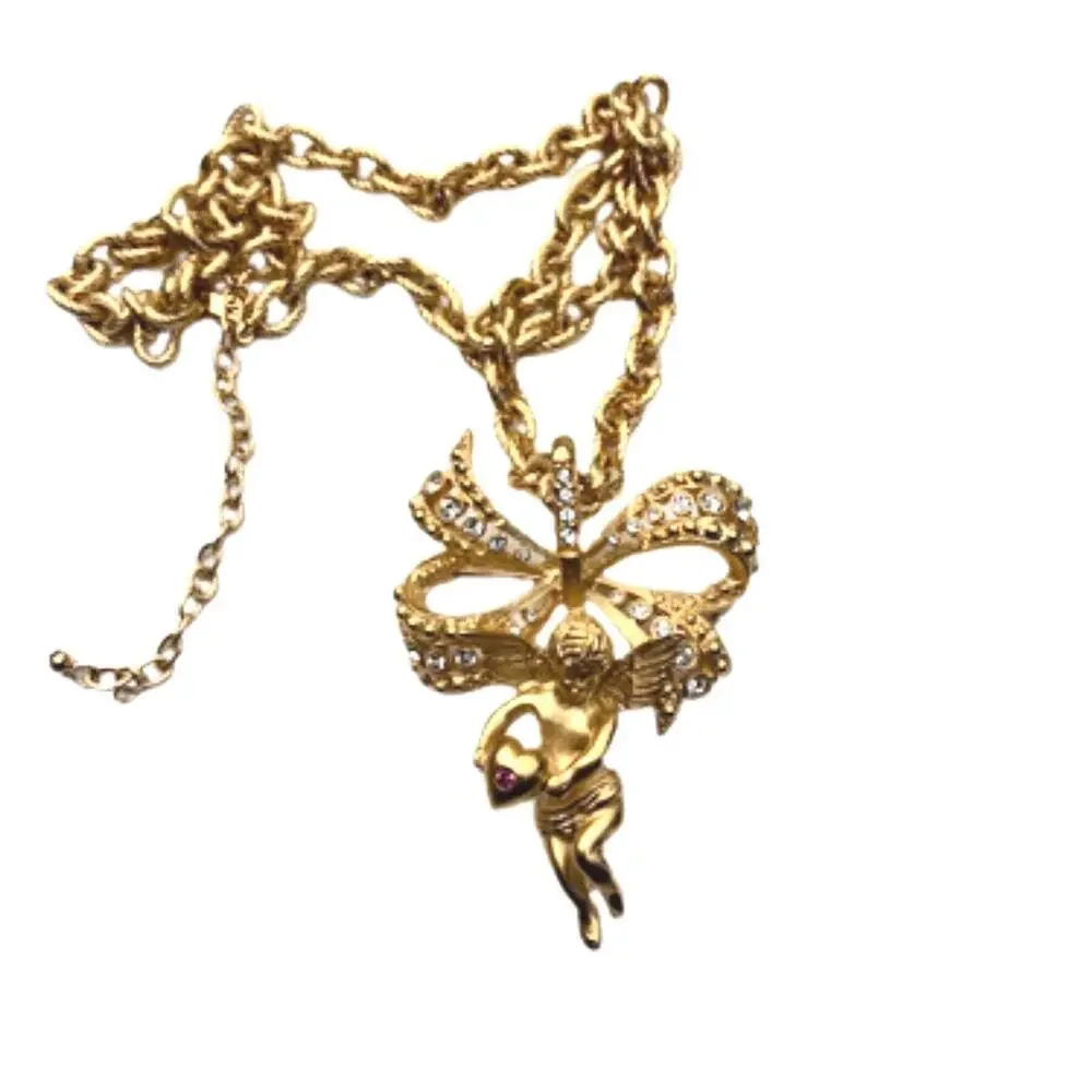 Vintage JBK Camrose & Kross Cherub Brooch Pendant Necklace
